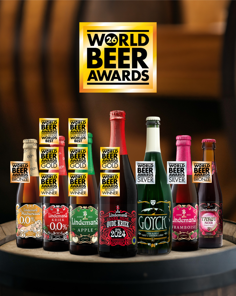 La Brasserie Lindemans brille aux World Beer Awards 2026 : sept bières récompensées, dont le titre de World’s Best pour Lindemans Kriek 0,0 % et Lindemans Apple