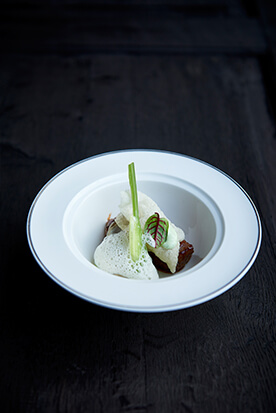 Pluma Iberica caramelised with miso, lightly fried oyster, salad of fennel, mint and coriander