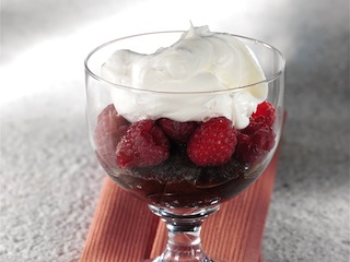 Trifle from Lindemans Framboise, chocolate brownie and mascarpone mousse